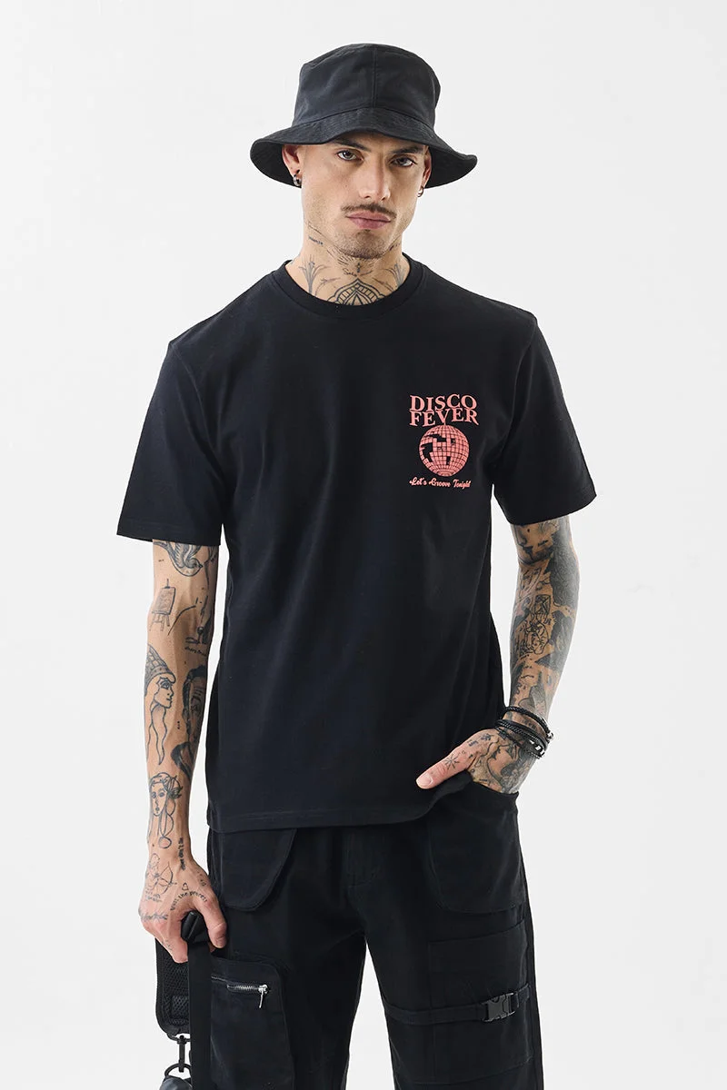 SNITCH Black Graphic Print Slim Fit T-Shirt